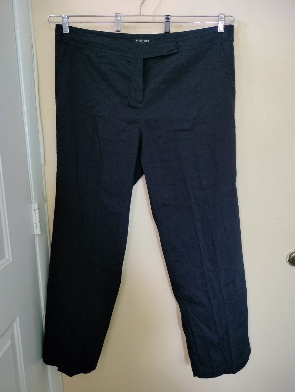 Eileen Fisher Woman Wide Leg Linen Blend Black Pants 18W Office Stretch Travel